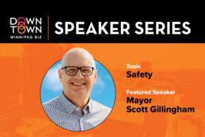 Speakers Series header featuring an image a Mayor Scott Gillingham