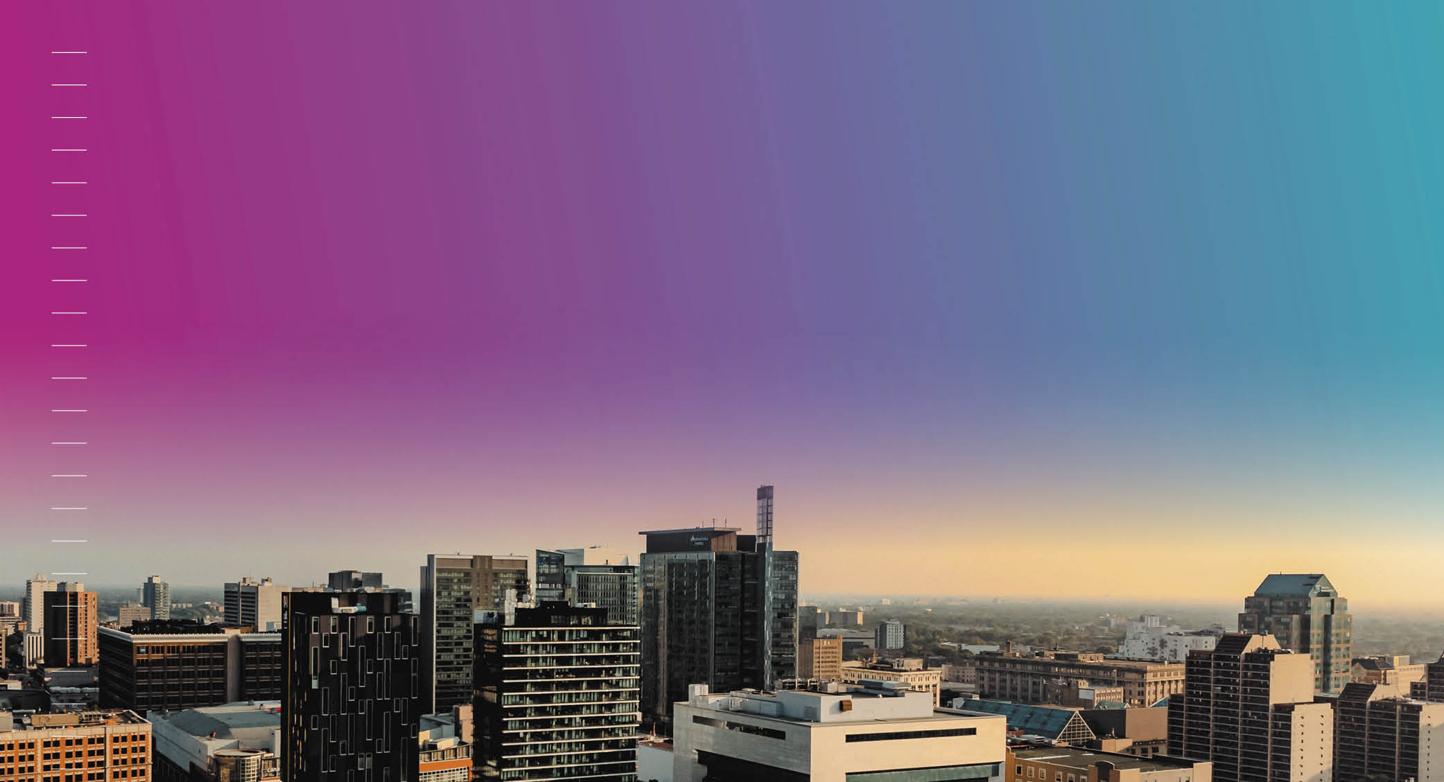 Downtown Winnipeg with a pink and blue gradient